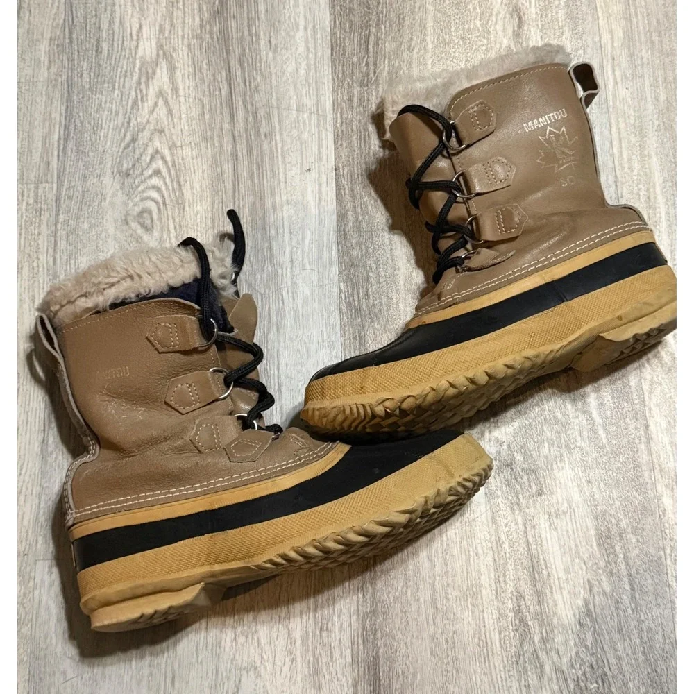 Manitou Snow Boots Women Tan Lace‎ Up Winter Warm Lined Waterproof Size 9